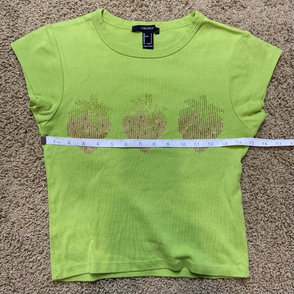 Forever 21 rhinestone strawberry baby tee - green cotton, women's sizing - Picture 6 of 7